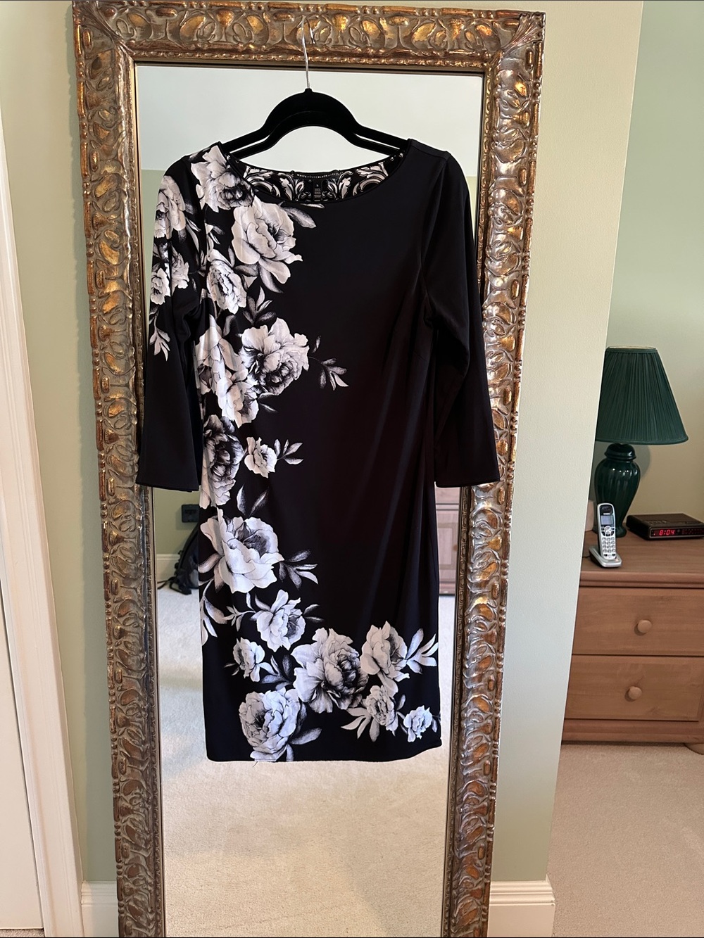 WHBM Reveraible Women's Black Midi Dress with White Floral Print